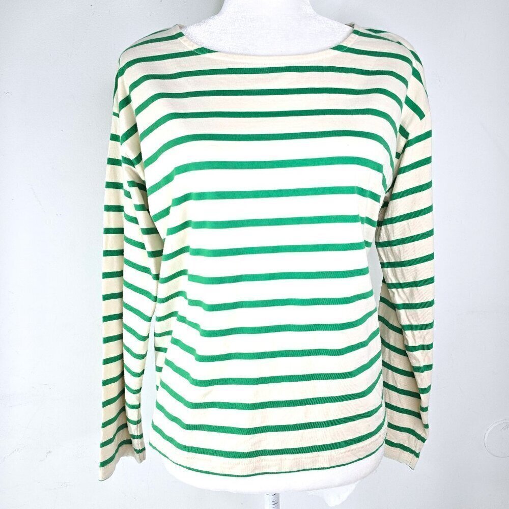 Maurices Striped Long Sleeve Boxy Top Crew Neck Casual Green Beige